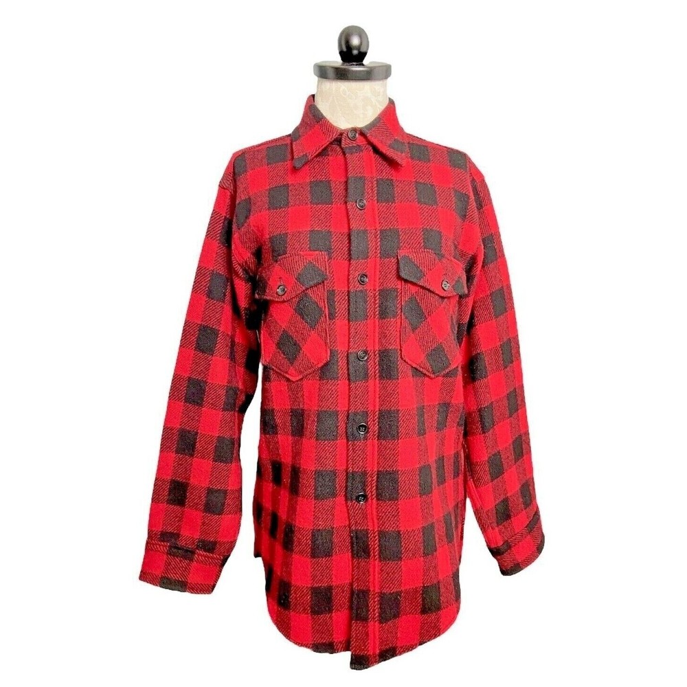 Vintage Woolrich Buffalo Plaid Wool Shirt Mens Medium 93 1960s